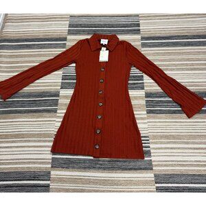 NWT Reformation Benton‎ Women's Ribbed Long Sleeve Button Mini Dress Orange S
